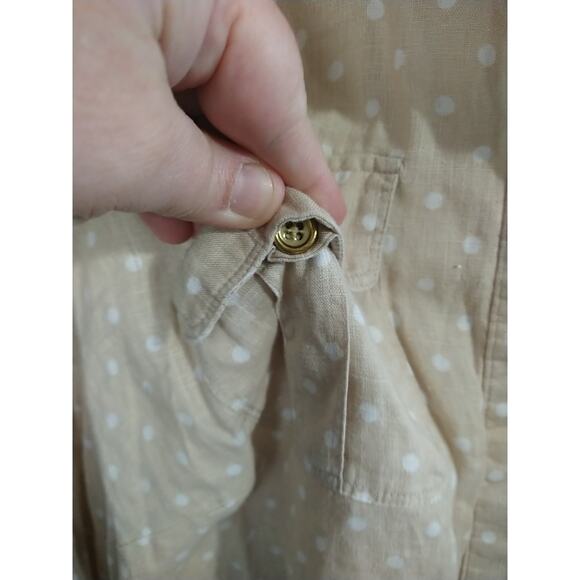 Charter Club Linen Shirt 100 Linen Brown White Polkadot Collared V Neck Long... - Picture 4 of 10